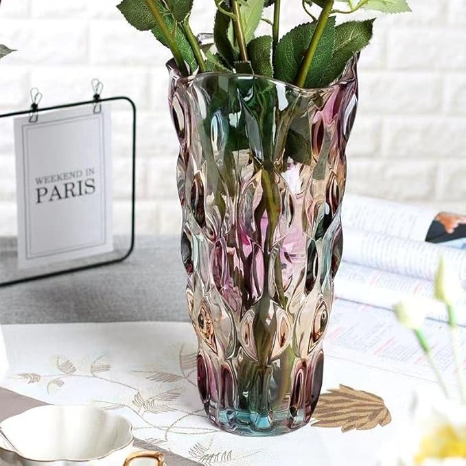 CEMABT Glass Vases for Flowers,Thickened 3.4 lb Morden vases for Tables Centerpieces, vase for Home Decor, Crystal,Colorful and Clear Rose Large Vases Christmas Day Gifts(Heavy Duty)