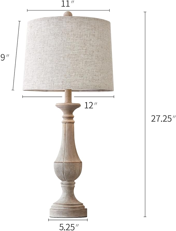 PoKat 27.25'' Table Lamp for Living Room with 2 USB Ports - Bedside Lamps for Night Stands, Farmhosue Nightstand Light Lamp, Mid Century Tall Lamp for Bedroom, Living Room, End Table, Distressed White