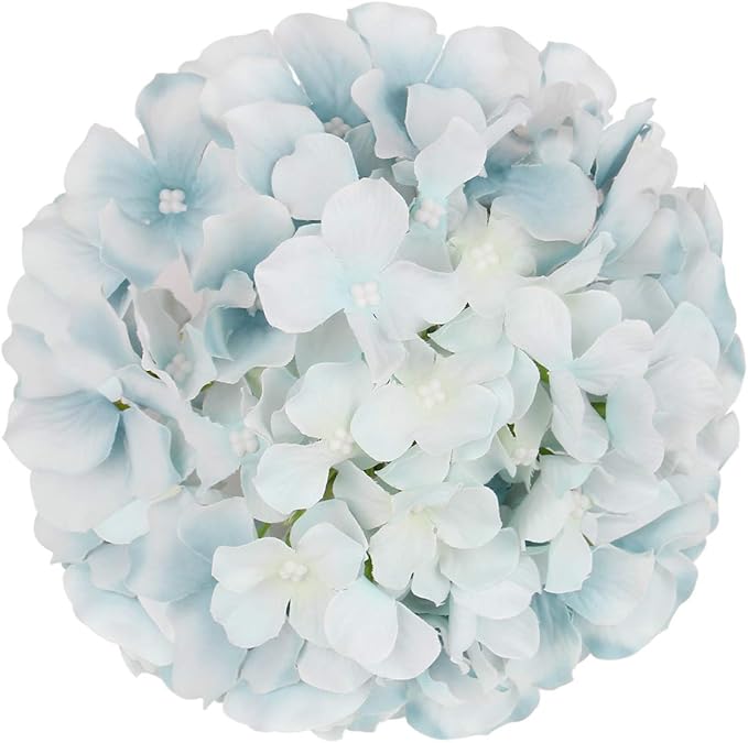 Flojery Silk Hydrangea Heads Artificial Flowers Heads with Stems for Home Wedding Decor,Pack of 10 (Lake Blue)