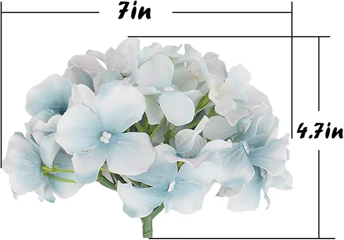 Flojery Silk Hydrangea Heads Artificial Flowers Heads with Stems for Home Wedding Decor,Pack of 10 (Lake Blue)