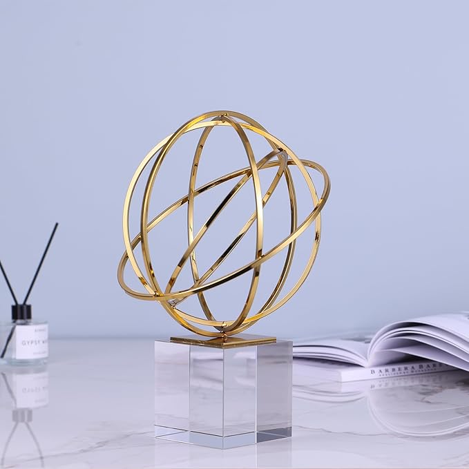 DOVDOV Gold Geometric Decorations, Metal Knot Statues and Crystal Base Decorations, Luxury Home Decor for Room Office Shelves on Display Shelves Decorative Aesthetics.