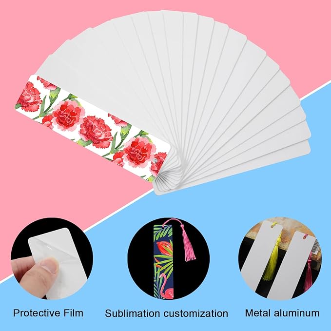 120 Pcs Sublimation Bookmark Blank Heat Transfer Aluminum Metal Bookmarks Bulk DIY Bookmarks with Hole and Colorful Tassels for Crafts,Personalized Tassels Blank Bookmarks