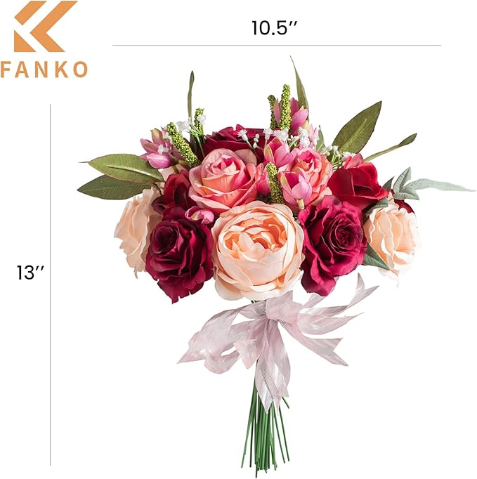FANKO Rose Artificial Flowers Combo for DIY, Fake Red Rose Artificial Silk Flowers with Greenery, Real Looking Artificial Faux Flowers for Wedding, Table Decoration, Centerpieces, Party, Home Décor
