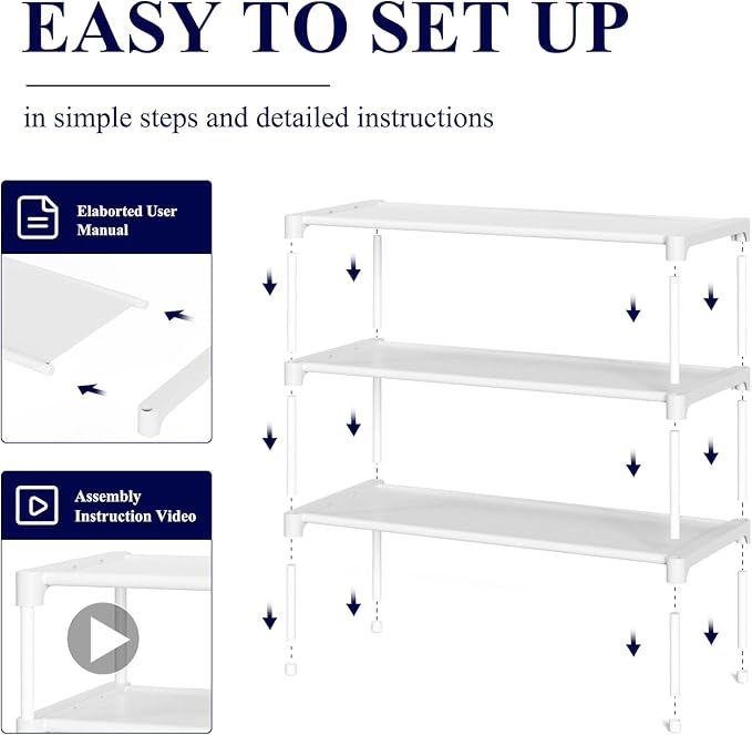 Kitsure Shoe Rack - Premium Non-Woven Shoe Rack Shelf, Shoe Organizer for Closet, Entryway, Garage & Corridor, Sturdy & Durable Long Stackable Shoe Shelves, Medium, White