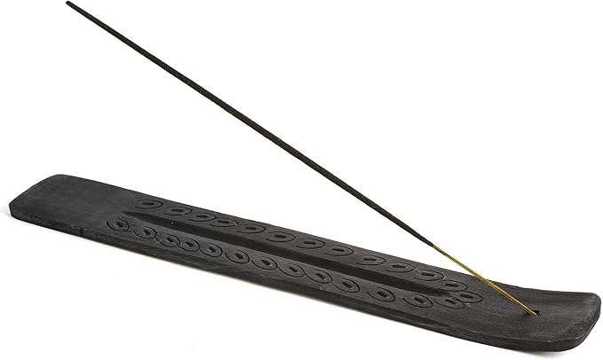 Wooden Incense Holder - Carved Wood Hand Painted - 10 inches Long (Black)