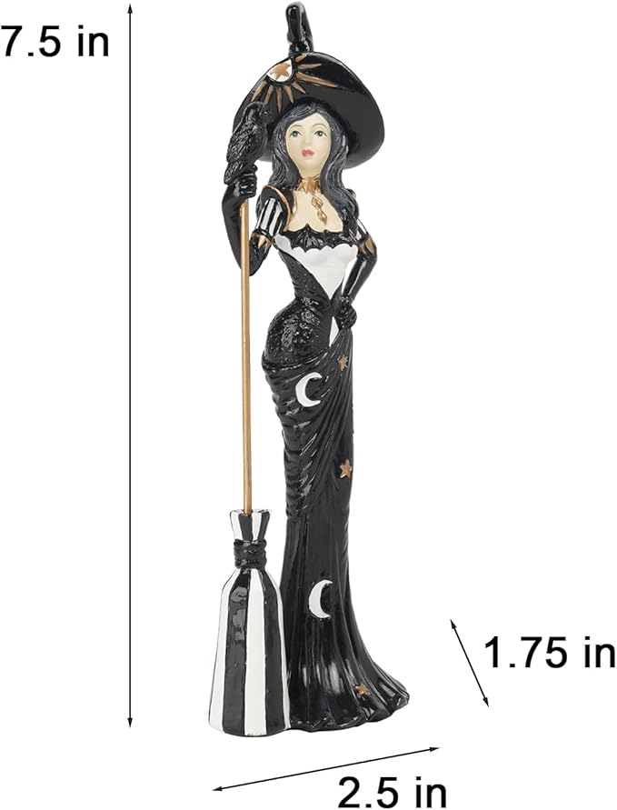 Newman House Studio Halloween Decoration Fairyland Witch Figurine - Magic Holding Broom Dia De Los Muertos Day of The Dead Statue Resin Theme Gift Farmhouse Decor 2.5x1.75x7.5 in
