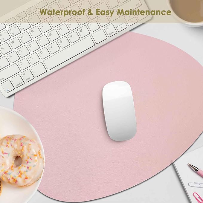 GIVERARE Placemats Set of 4 Coasters and 4 Faux Leather Place mats, Heat-Resistant Placemat 17x14.2in, Premium Non-Slip Washable Round PU Dinning Table Mat-Pink