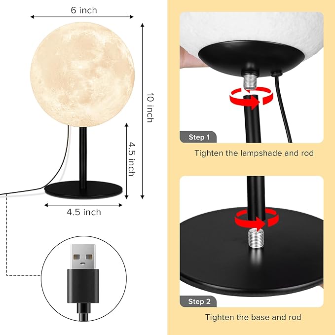 Moon Lamp Bedside Table Lamp, Dimmable Bedside Lamp with 30 Modes, Moon Night Light Small Table Lamp for Bedroom, Kids Room, Dorm, Office, Desk Lamp Nightstand Gifts for Girls Boys Teen Women Birthday