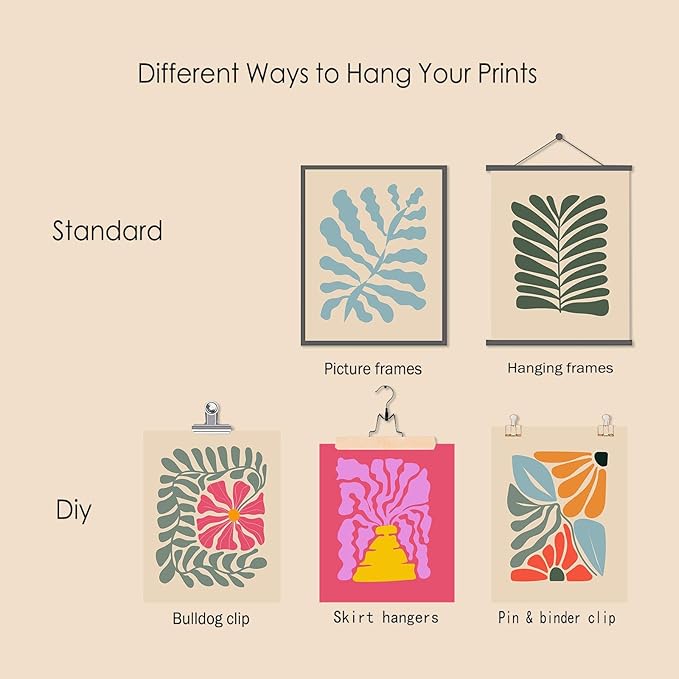 Abstract Botanical Prints Set of 9, Colorful Eclectic Gallery Wall Art Wavy Flower Floral Plant Wall Decor, Aesthetic Bedroom Decor Canvas Artwork Painting, Maximalist Art Prints & Posters for Boho