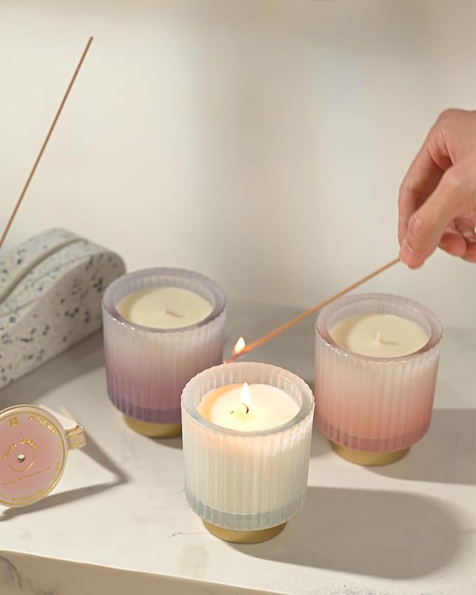 DN DECONATION Scented Soy Candle Set for Mom, 3 Pack Aromatherapy Candles with Cedar, Autumn Wood and Sandalwood Fragrance for Home Stress Relief Women Birthday Anniversary Presents