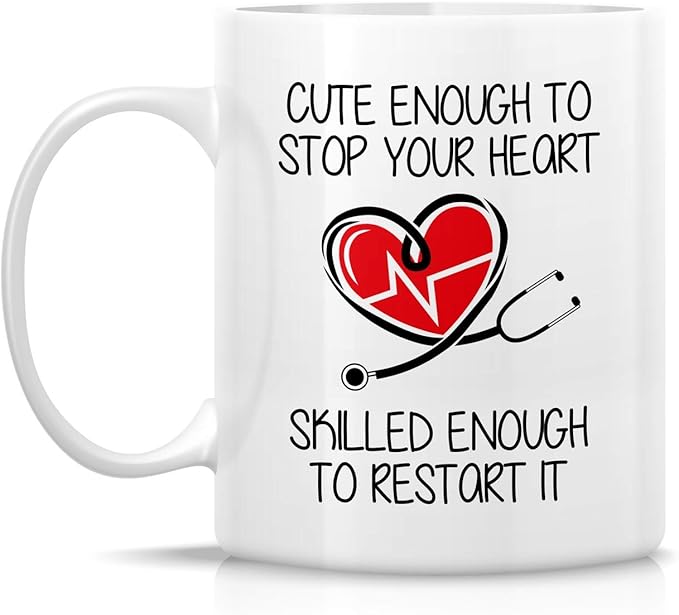 Retreez Funny Mug - Cute Enough To Stop Your Heart Skilled to Restart It Doctor 11 Oz Ceramic Coffee Mugs - Funny, Sarcasm, Motivational, Inspirational birthday gifts for medics, friends, coworkers