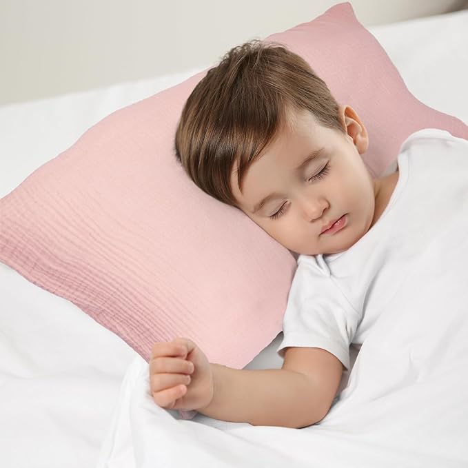 Organic Cotton Muslin Mini Pillowcases with Envelope Design,2 Pack Ultra Breathable Kids Toddler Pillowcases for Boys and Girls- 13 x 18 inches (Pink)