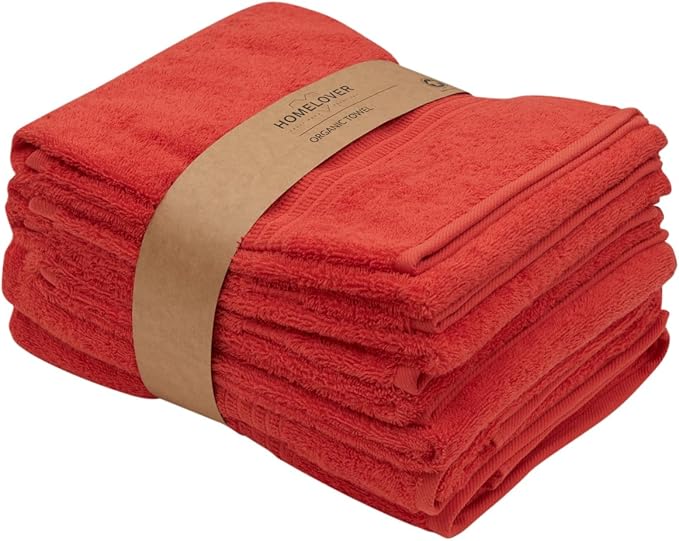 HOMELOVER 6 Piece Towel Set - 100% Organic Cotton 2 Bath Towels & 4 Hand Towels - 500 GSM, Hotel & Spa Quality, Soft, Quick Dry, Highly Absorbent Bathroom Essentials (Coral Orange)