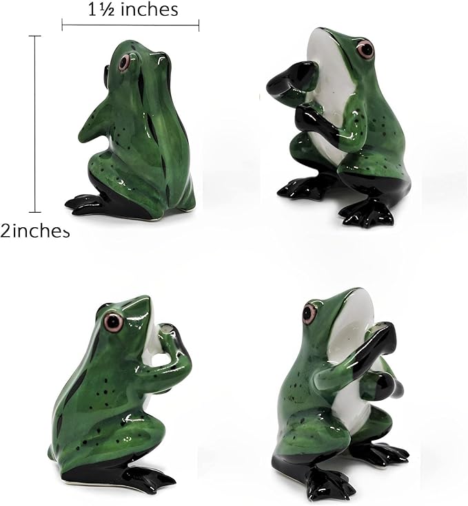 Tiny 2" High Dark Green Frog On 4" Wide Lotus Leaf Incense Holder - Ceramic Incense Stick Tray Porcelain Miniature Handmade Animals Figurine Display Cute Mini Colorful Décor Gift