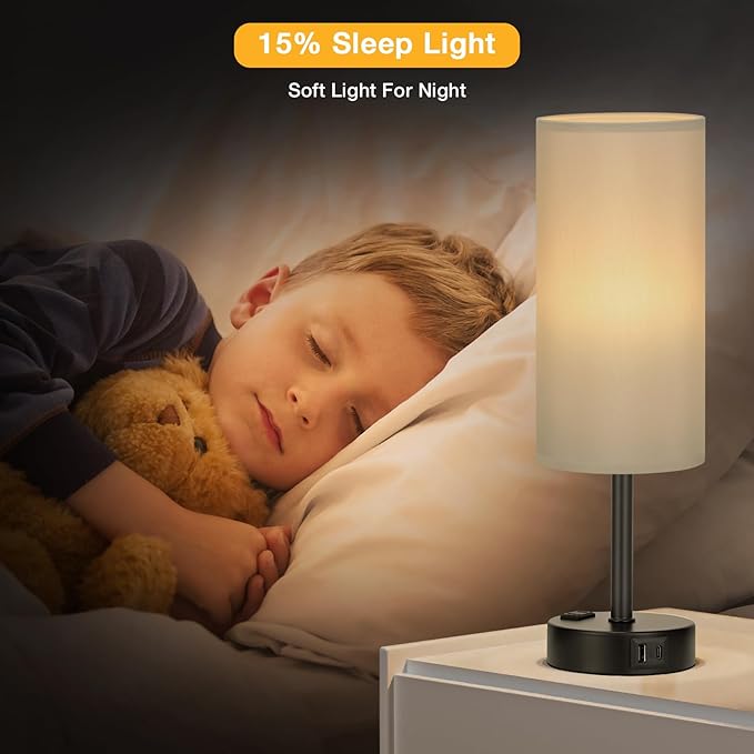 Grey Touch Table Lamps Set of 2-3 Way Dimmable Bedroom Lamps for Bedside with USB C and A Ports, Small Nightstand Lamps with AC Outlet, Desk Lamps with Black Base for Office Boys
