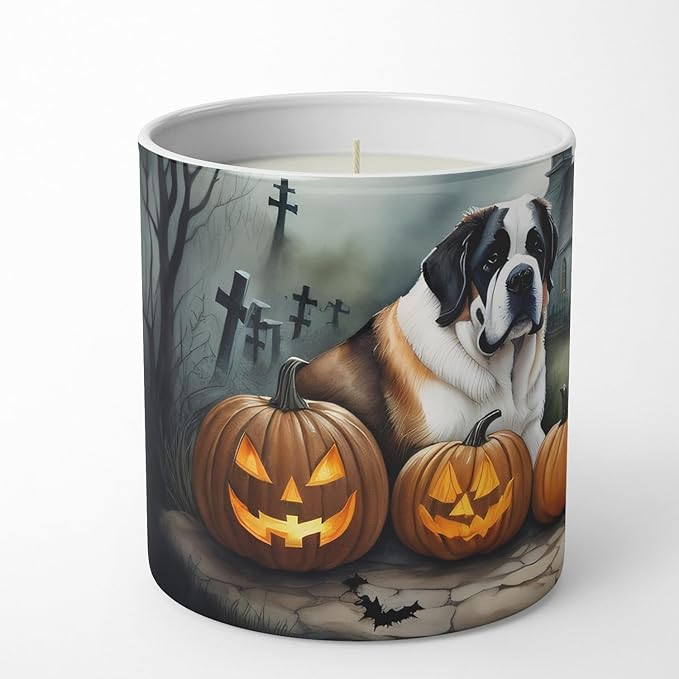 Caroline's Treasures DAC2050CDL Saint Bernard Spooky Halloween Decorative Soy Candle Nature Soy Wax Essential Oil Home Decor Ideal for Bedroom Kitchen Bath Office Gift, 10 oz