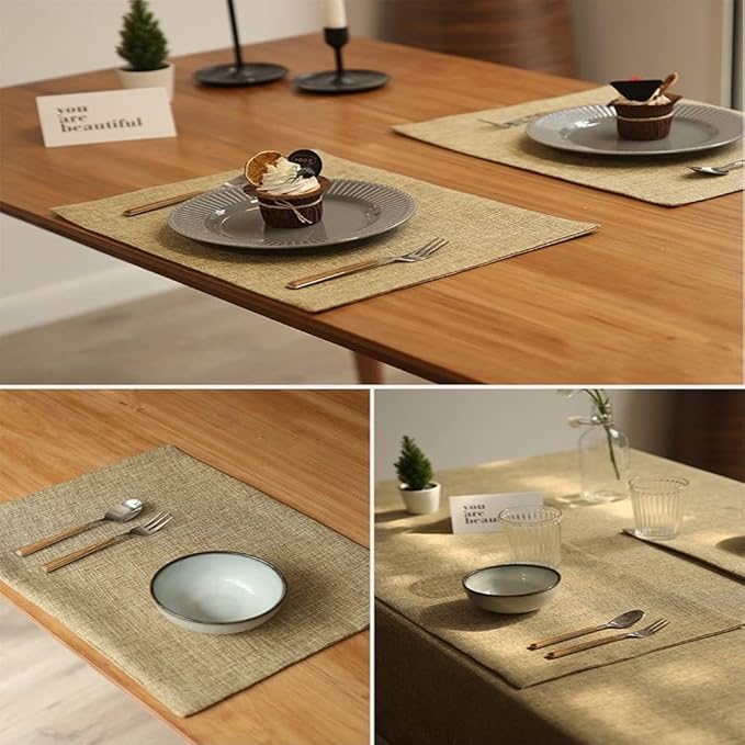 Weabetfu Cloth Placemats Set of 6 Heat Resistant Dining Table Placemmats Cotton Linen Machine Washable Kitchen Table Mats Wrinkle Free Thick Fabric Place Mats,Easy to Clean,13" x 19"