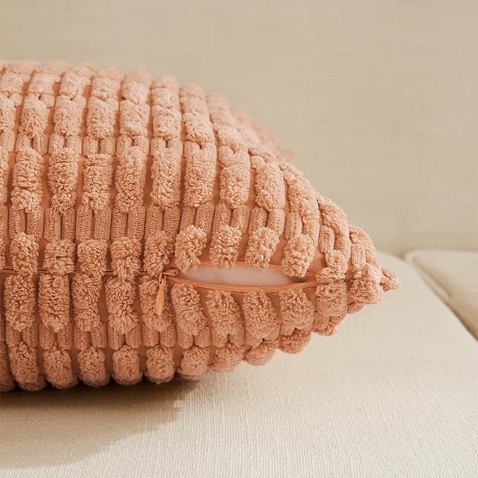 Fancy Homi 4 Packs Peach Decorative Throw Pillow Covers 24x24 Inch for Living Room Couch Bed, Rustic Modern Farmhouse Boho Home Decor, Soft Plush Corduroy Cute Square Accent Cushion Case 60x60 cm