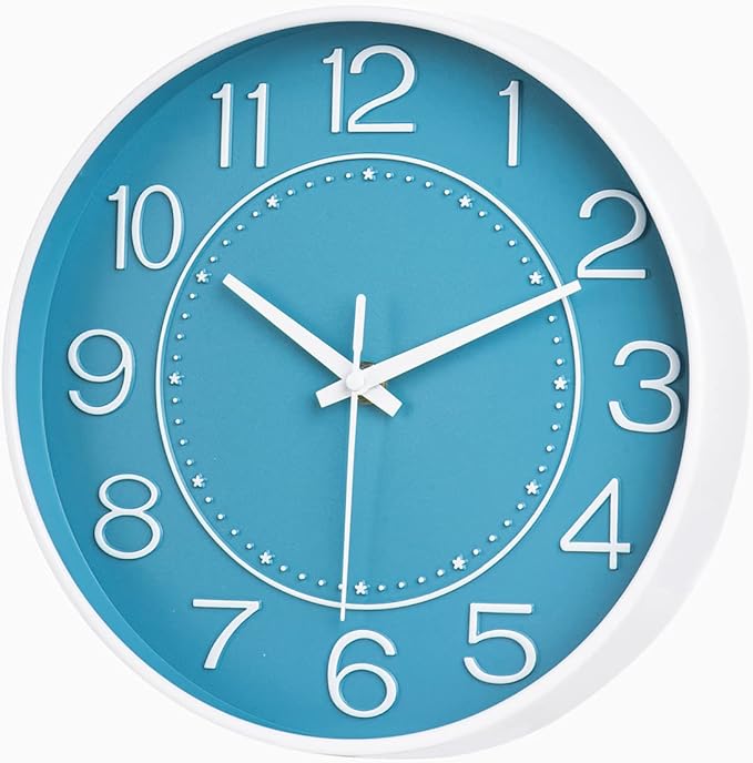 HZDHCLH 10 inch Small Wall Clocks Battery Operated,Blue Quartz Clock for Wall,Silent Non Ticking Modern Wall Clock for Living Room Bedroom Kitchen Office School Classroom Decor