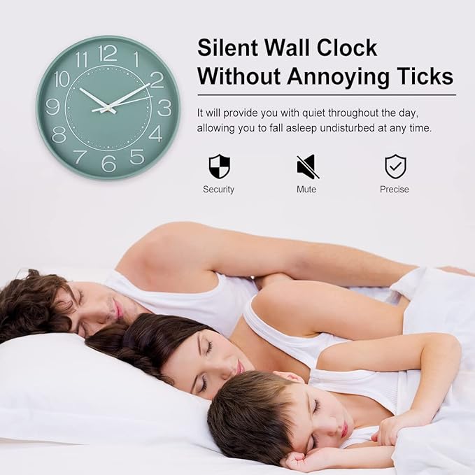 HZDHCLH 10 inch Small Wall Clock, Battery Operated, Silent, Mint Green, Modern Quartz Wall Clock for Living Room, Bedroom, Kitchen, Office, School Classroom Decor