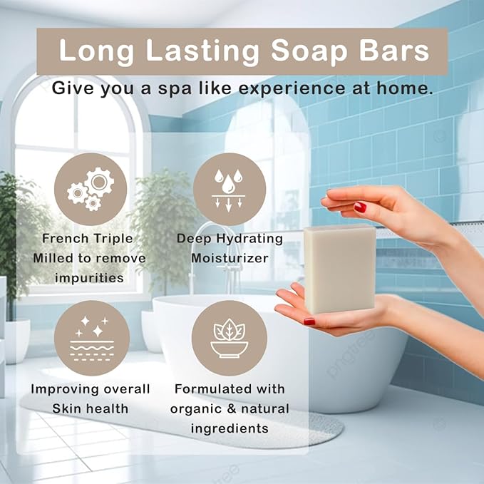 Goats Milk Scented Natural Soap Bars (5 Bars), 3.5oz Moisturizing French Triple Milled Soap Bars Enriched with Shea Butter - Pure Plant Oil Bath & Body