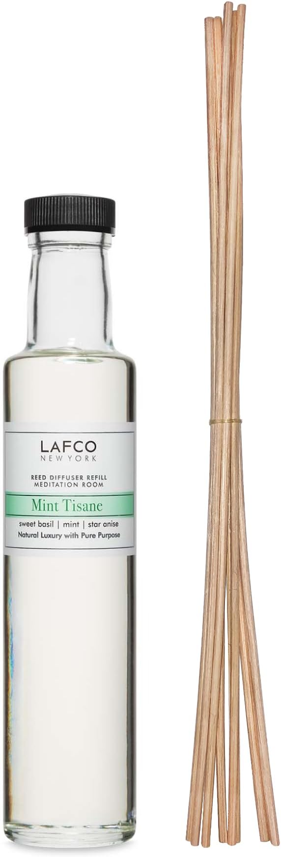LAFCO New York Reed Diffuser Refill, Mint Tisane - 8.4 oz - Up to 6-Month Fragrance Life - Includes Natural Wood Reeds - Free of Dyes & Propellants - Made in The USA
