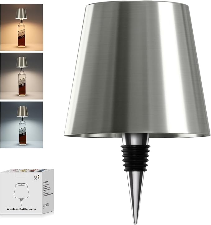 Wireless Bottle Lamp, 2025 New 3 Color Rechargeable Wine Bottle Lights for Bars Restaurants (Silver, 1PC)