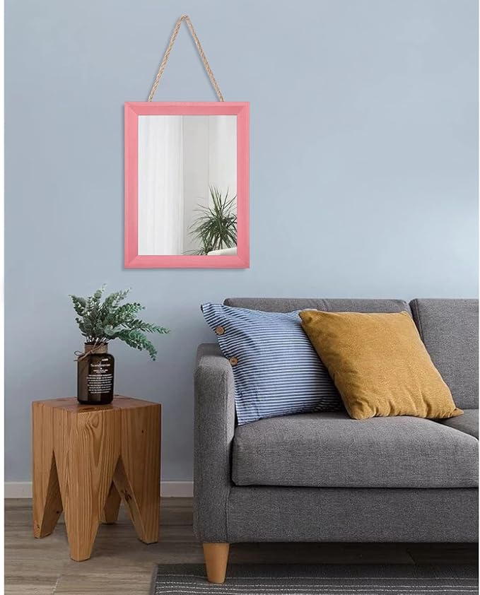AAZZKANG Rectangle Mirror with Wood Frame Modern Farmhouse Wall Mirrors Decor for Bedroom Bathroom Living Room Small Pink