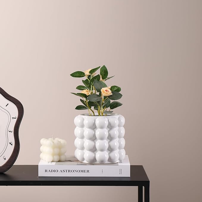 Bubble Vase, Small Vase, White Ceramic Vase, Short Vase, Ceramic Flower Vase, Unique Vase Home Decor, Decorative Vase for Flowers, Living Room, Bedroom, Office, Shelf, Coffee Table, 5 Inches