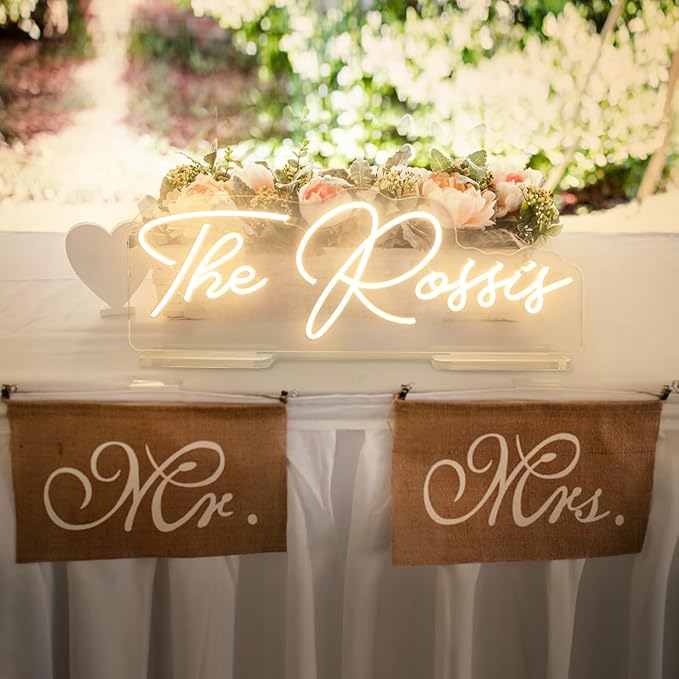 Tabletop Custom Neon Sign for Wedding, Personalised Free Standing Last Name Neon Sign with Acrylic Base, for Wedding Reception,Festival Anniversary