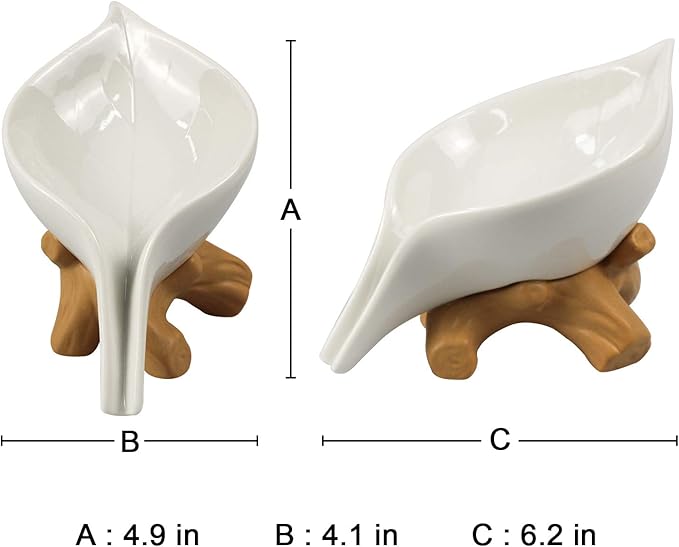Leaf Soap Dish for Shower,Ceramic Soap Holder with Stump Bathroom Ring Dish Holder for Jewelry Engagament Wedding Birthday Gifts White