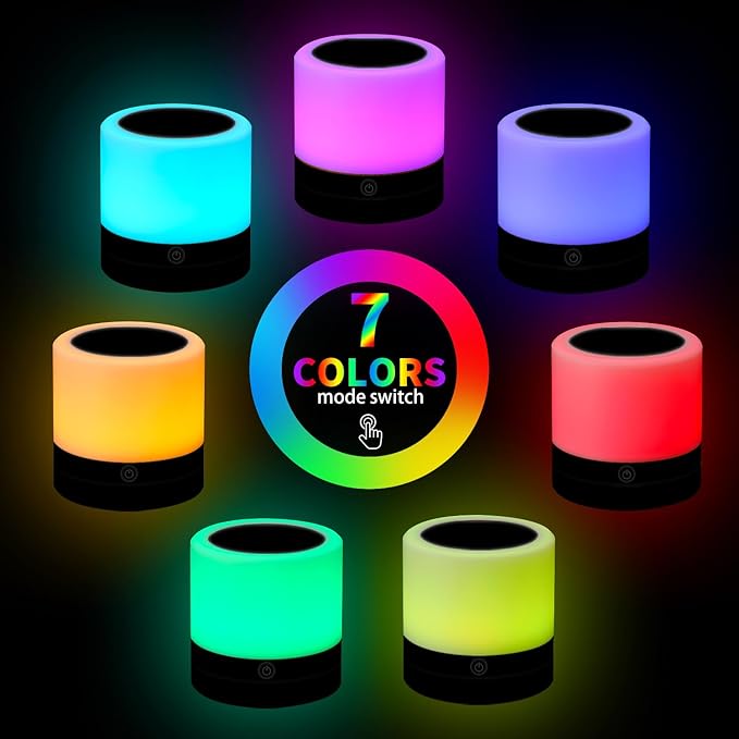 Nursery Night Light for Kids, USB Rechargeable Small Desk Lamp,13 RGB Colors & 4 Brightness & 1 Remote, Touch Bedside Cordless Table Lamp, Portable Night Lamp for Bedroom Living Room Home (Black)