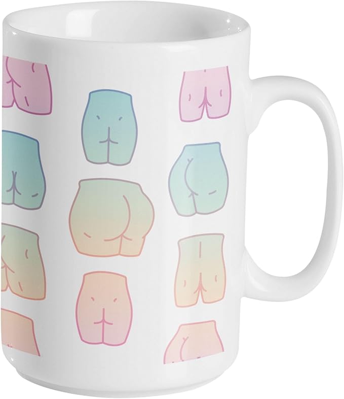 LookHUMAN Kawaii Butt Coffee Mug - Funny Coffee Mugs Adult Humor, Double-Sided Print Ceramic Coffee Cups as Kawaii Gifts, Dishwasher Safe Novelty Coffee Mugs for Women & Men, 15oz