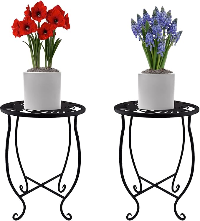 TLBTEK 2 pcs 10 inch Round Indoor Planter Stand,Metal Plant Stands Outdoor ,Modern Flower Pot Stand Holder Rack Display for Home,Kitchen,Patio,Garden, Corner, Balcony and Bedroom
