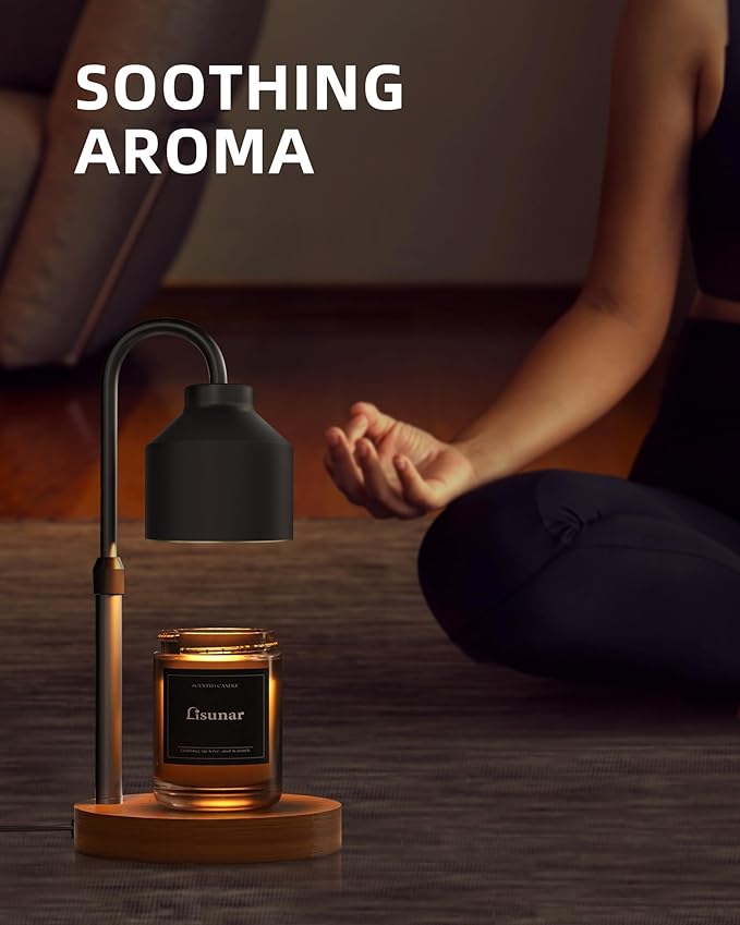 Electric Candle Warmer Lamp Black, Candle Lamp Warmer with Timer, Wax Warmer Lamp Candle Warmer for Jar Candles, Adjustable Height Candle Light Warmer with 2 Bulbs