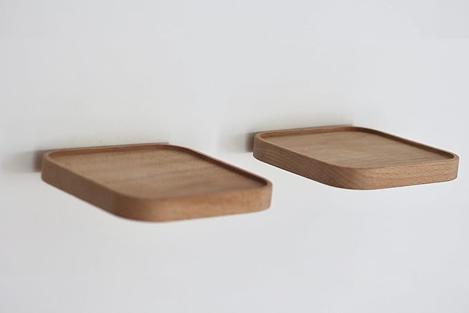 Raft Floating Shelf Wood Round Wall Mounted Showcase Wall Shelf Hanging Planter Storage Wooden Shelf for Plants Photo Candle Invisible Wall Decoration Design Set of 2 (Square 7.09 inch)