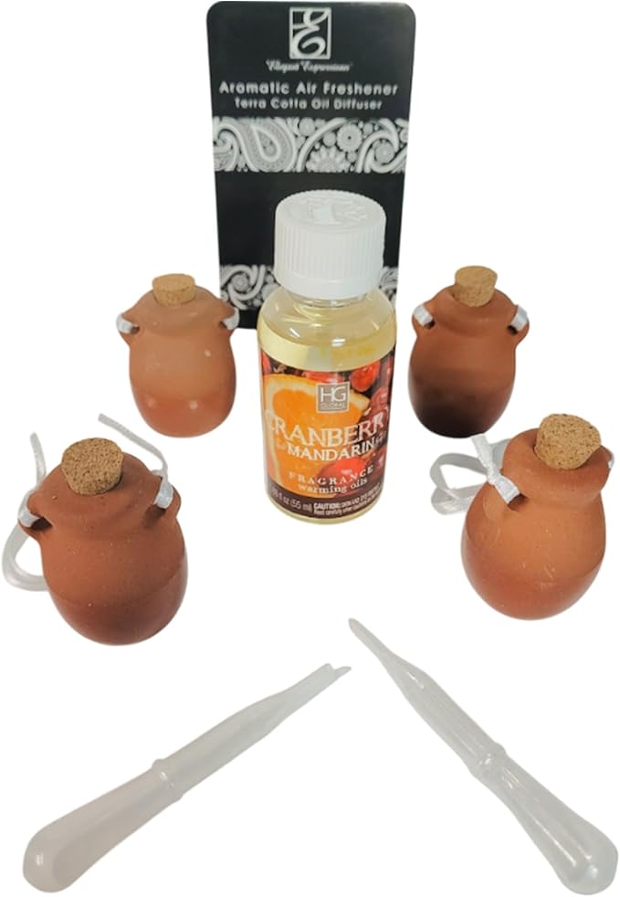 Hosley Set of 4 Terracotta Diffuser Bottles, 2.17 Inch High, Brown, Ideal for Essential Oils, Aromatherapy, Spa, Meditation