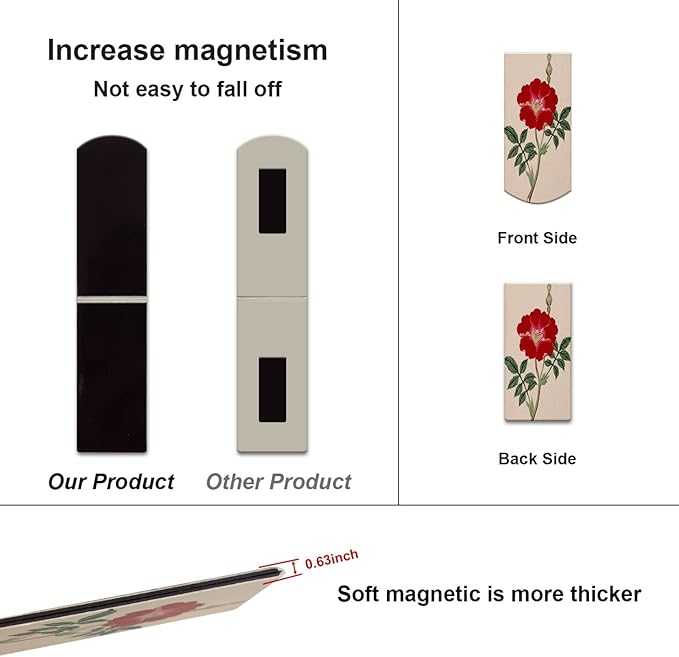 12PCS Magnetic Bookmarks - Magnet Page Markers Page Clips Assorted Book Markers Set with Exquisite Pattern, Bookmarks for Women, Students, and Book Lovers(Floral Style)