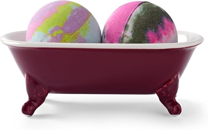 6.5" Ceramic Mini Decorative Clawfoot Bathtub Bar Soap Dish, Kitchen Sponge Holder and Shower Tray for Bathroom, 1 Pack(Burgundy)