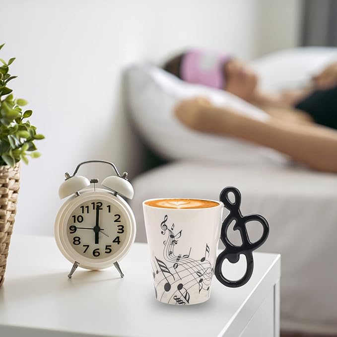 12.9 oz Unique 3D Handle Music Mug Musical Notes Design Coffee Cup Ceramic Music Musical Notes Cup Gift for Women,Men,Friend
