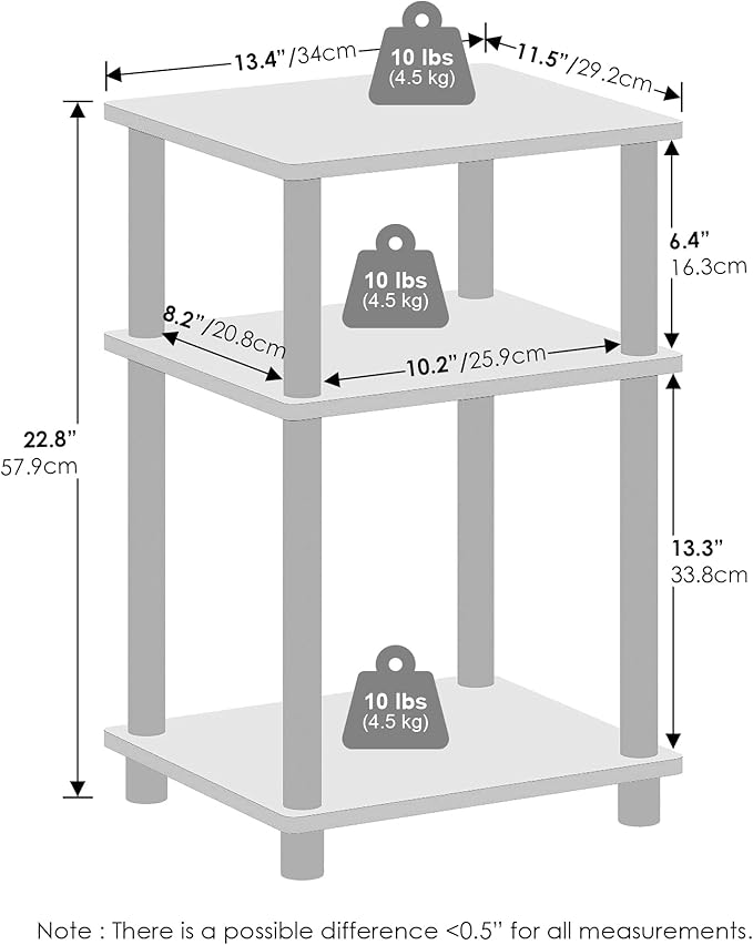 Furinno Just 3-Tier Turn-N-Tube Open Storage Nightstand, 1-Pack, Plastic Poles, French Oak/Black