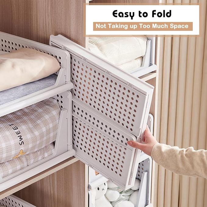 yazi 3 Pack XL Folding Closet Organizers Storage Box, Stackable Closet Storage Box, XL Plastic Drawer Organizer, 3XL Stackable Storage Bins Storage Drawers for Clothing, Closet Shelf Organizer