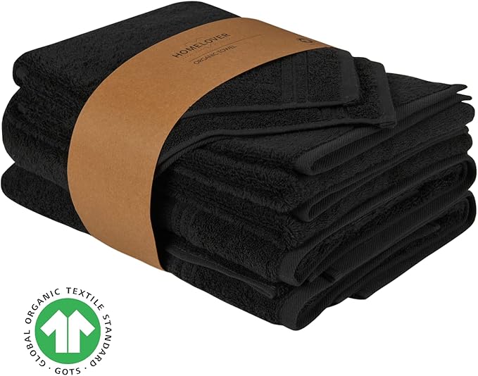 HOMELOVER 6 Piece Towel Set - 100% Organic Cotton, 2 Bath Towels, 2 Hand Towels, 2 Washcloths - 500 GSM, Hotel & Spa Quality, Soft, Quick Dry, Highly Absorbent Bathroom Essentials (Charcoal Black)