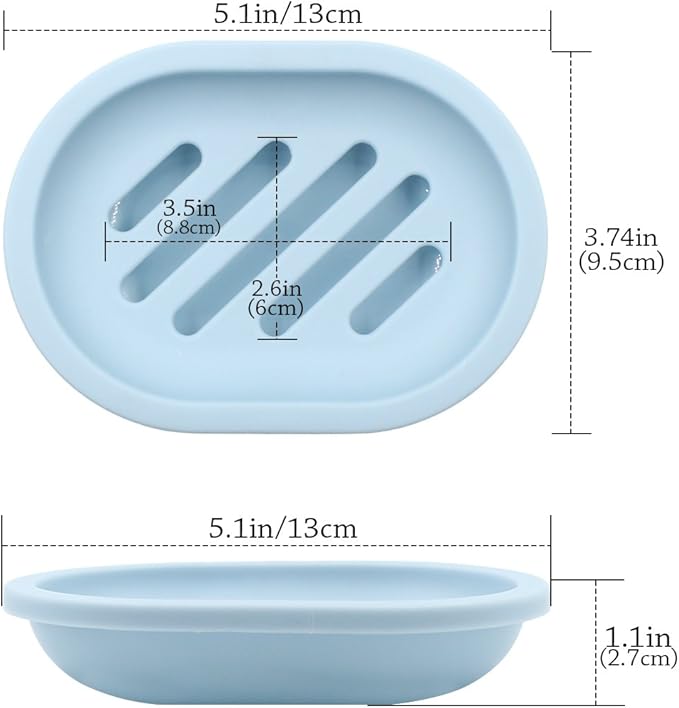 Topsky 2-Pack Soap Dish with Drain, Soap Holder & Saver, Easy Cleaning, Dry, Stop Mushy Soap (Blue)