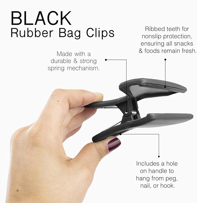 COOK WITH COLOR Food Clips - Wide Heavy Duty Chip Clips, Large Bag Clips for Food Storage with Air Tight Seal Grip, Pack of 4, Black