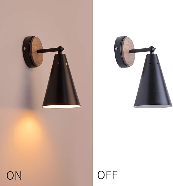 MWZ Rustic Farmhouse Black Metal and Wood Wall Sconce Adjustable Lamp,2 Pack,Rustic Wall Lighting Fixture for Bedroom, Living Room, Headboard, Garage, Porch