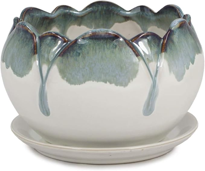 Dahlia 5.5'' Inch Rustic Drip Glazed Ceramic Planter/Succulent Pot/Plant Pot w. Saucer/Tray