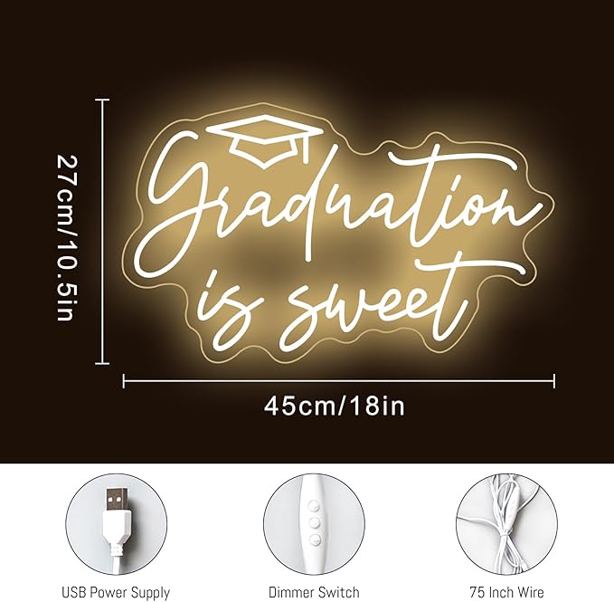Graduation is Sweet Cap Neon Sign Class of 2025 Grad Party LED Neon Light Congrats Grad Prom Party Backdrop Wall Decor Graduation Gift