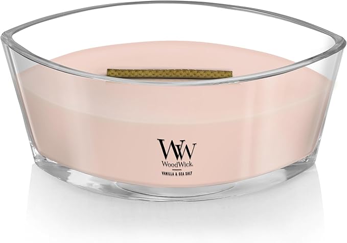 WoodWick Ellipse Scented Candle, Vanilla & Sea Salt Scent, Crackles as it Burns, Up to 50 Hours Burn Time, Premium Soy Blend, Perfect for Gifting, 16oz