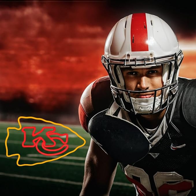 Football Rugby Sports Neon Sign Suitable for Chiefs KC Logo for Wall Decor USB Powered Dimmable Led Light Up Signs for Game Room Men Cave Home Bar Decor Birthday Xmas Gifts for Kids Fans